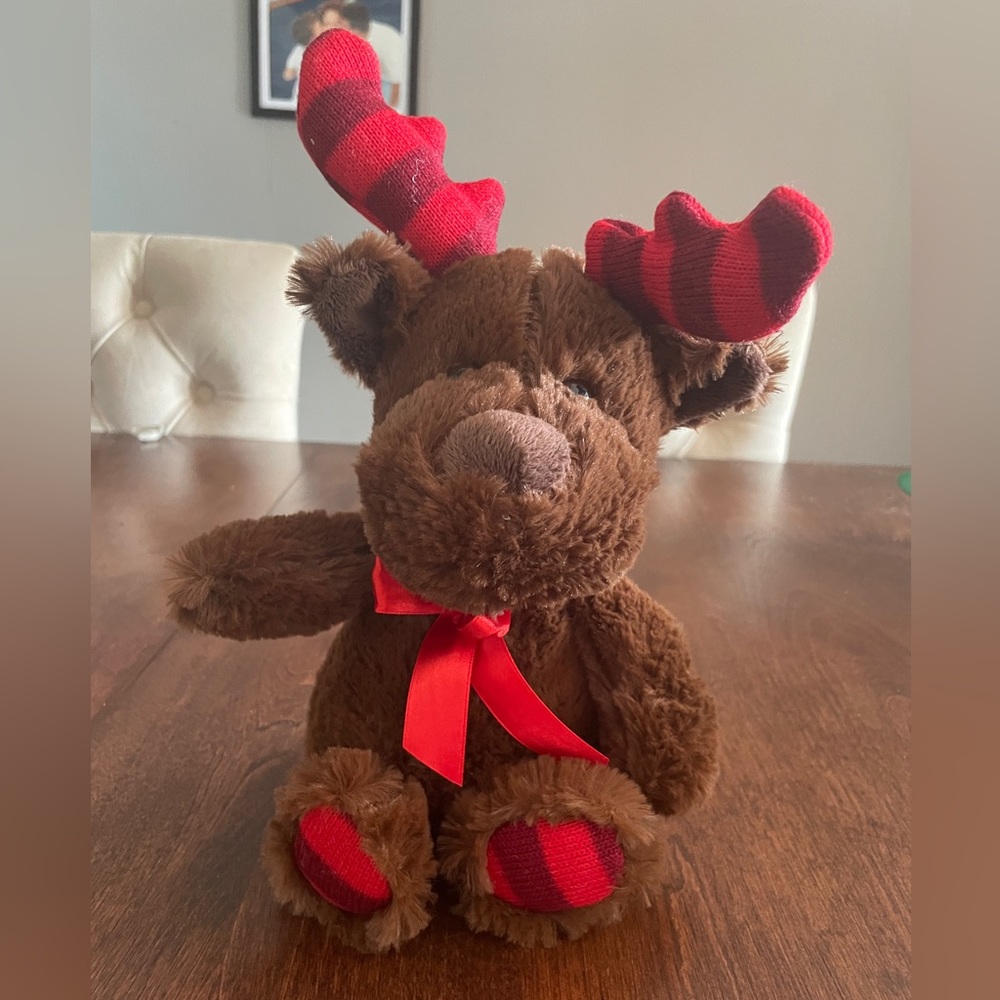 Brown and red moose Dan dee stuffed animal